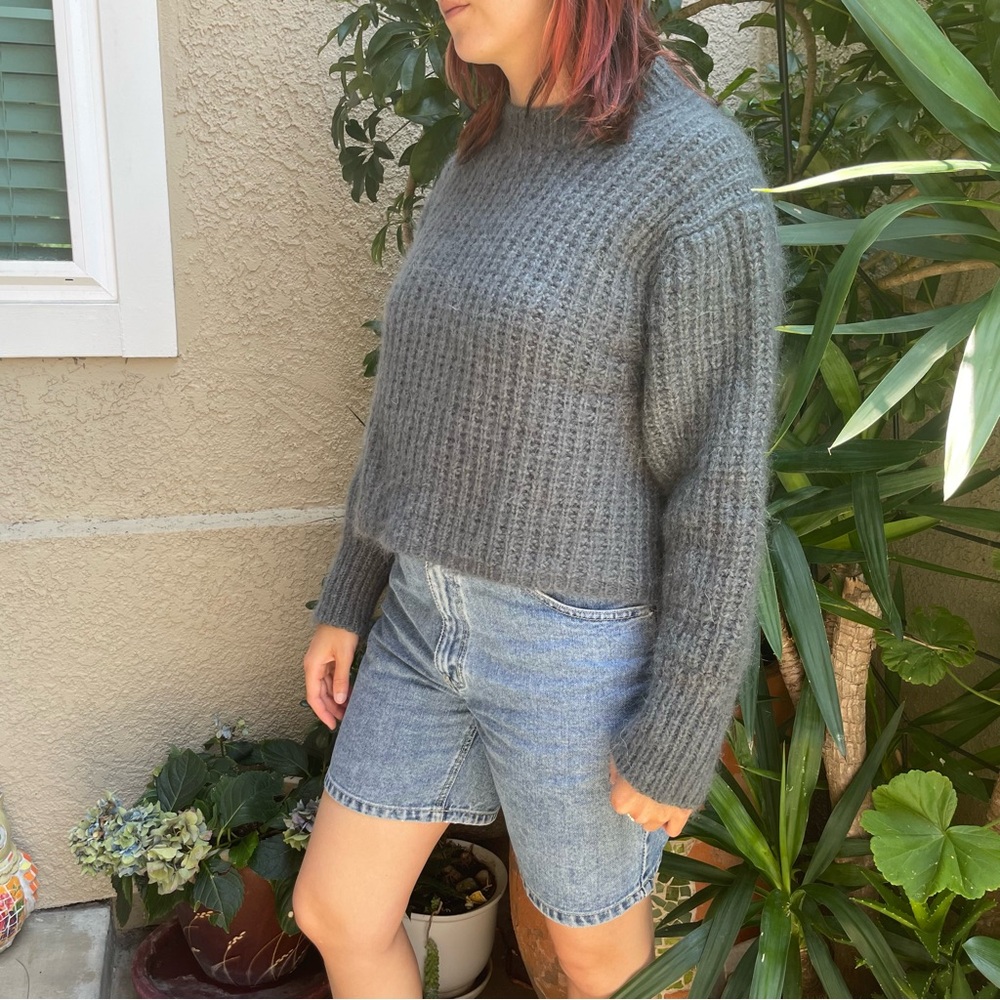Cozy Gray Mohair Missing You Already by Anthropologie Knitted Sweater